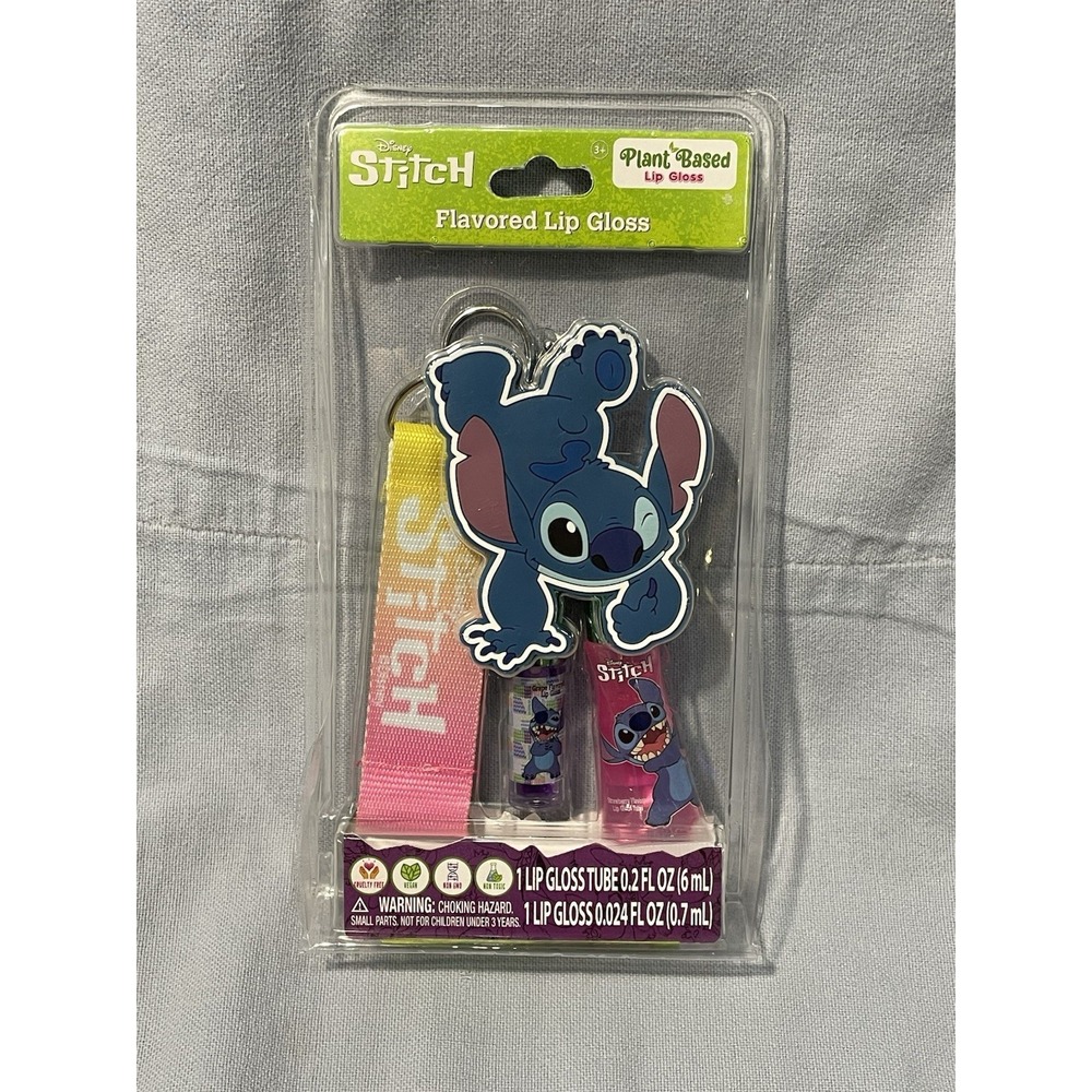 NEW Disney Flavored Stitch Lip Gloss Strap &‎ Keychain Set - Strawberry & Grape